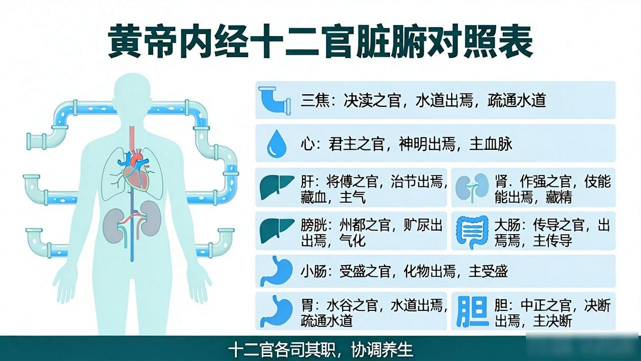 图解黄帝内经全集pdf:十二官脏腑对照表一看就懂