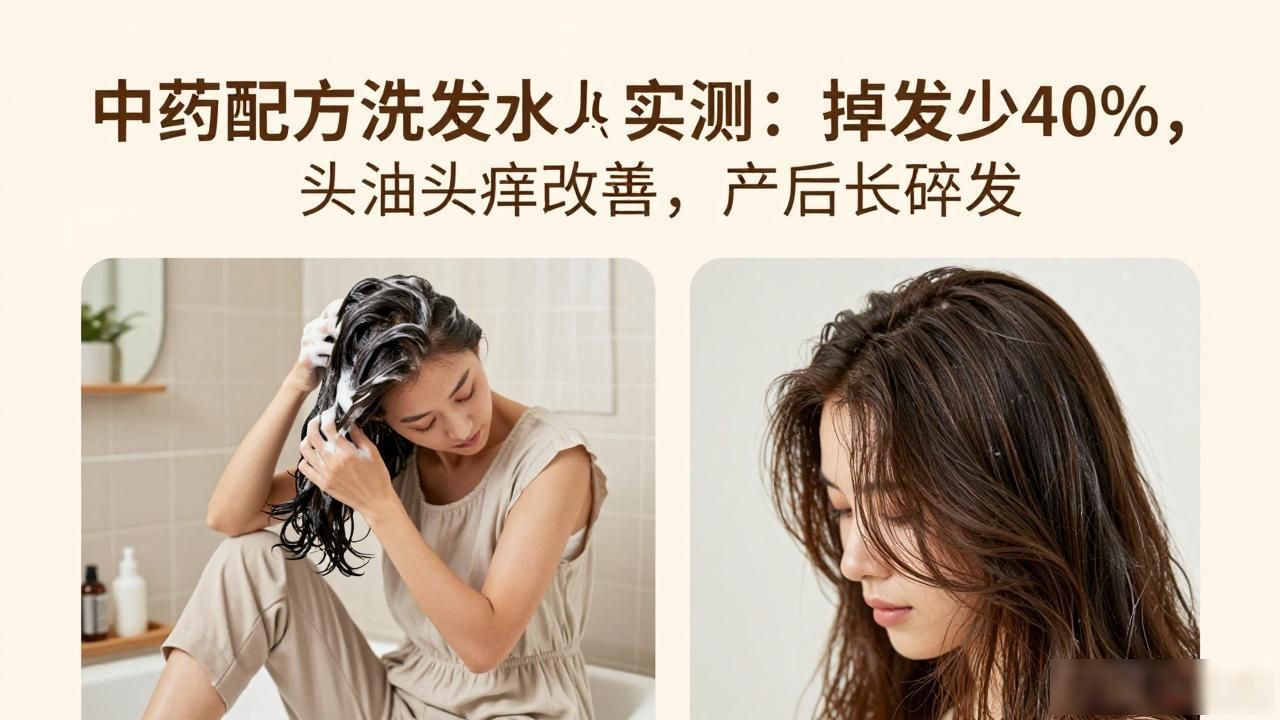 中药配方洗发水实测:掉发少40%,头油头痒改善,产后长碎发
