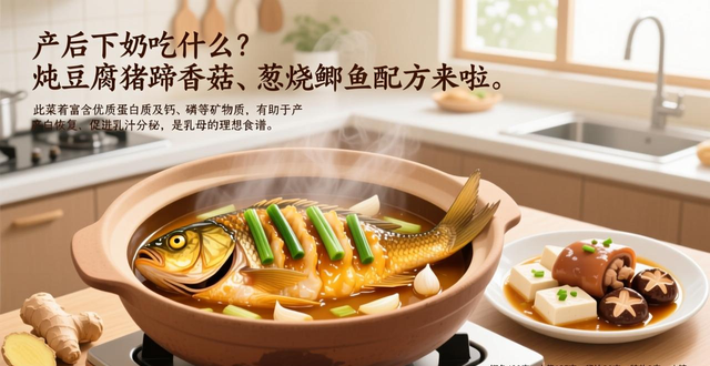 产后下奶吃什么？炖豆腐猪蹄香菇、葱烧鲫鱼配方来啦