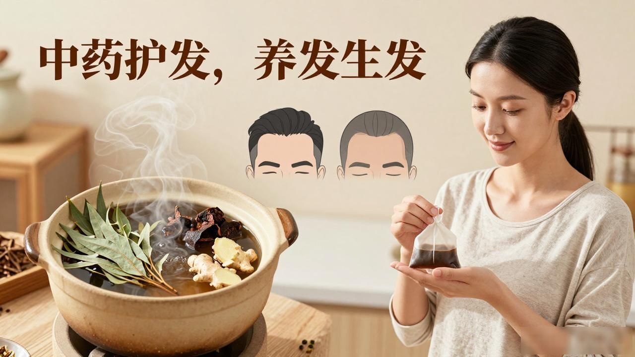 掉发严重?中药熬水洗头配方大全,厨房3种材料煮一煮,发际线回来了