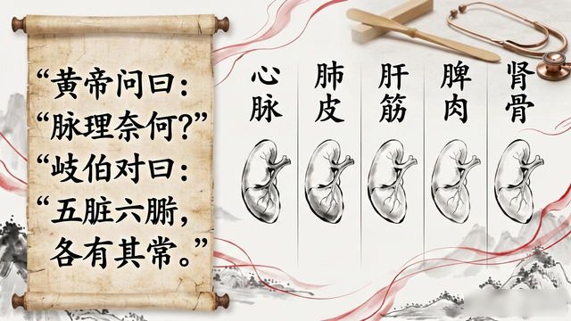 五脏所主黄帝内经原文:心脉、肺皮、肝筋、脾肉、肾骨对应关系