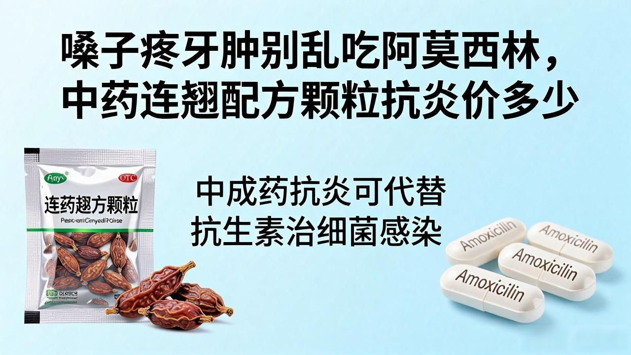 嗓子疼牙肿别乱吃阿莫西林，中药连翘配方颗粒抗炎价多少