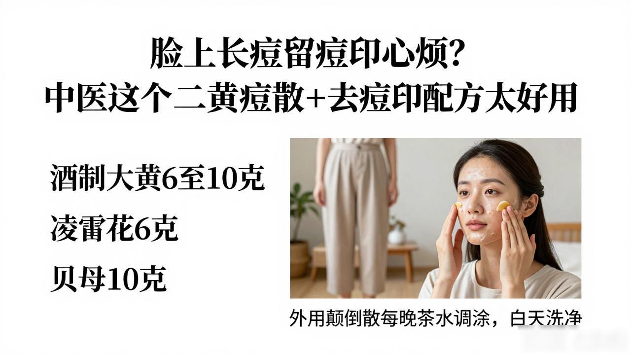 脸上长痘留痘印心烦？中医这个 二黄祛痘散+去痘印配方太好用