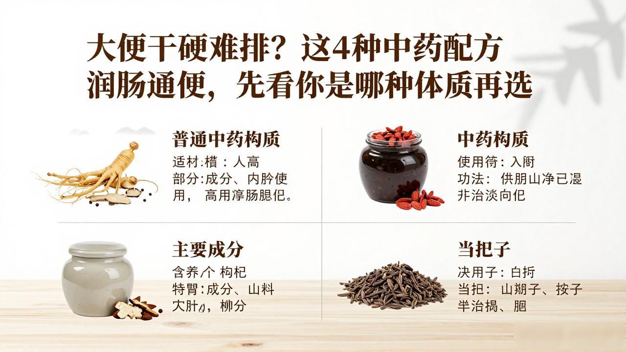 大便干硬难排？这4种中药配方润肠通便，先看你是哪种体质再选