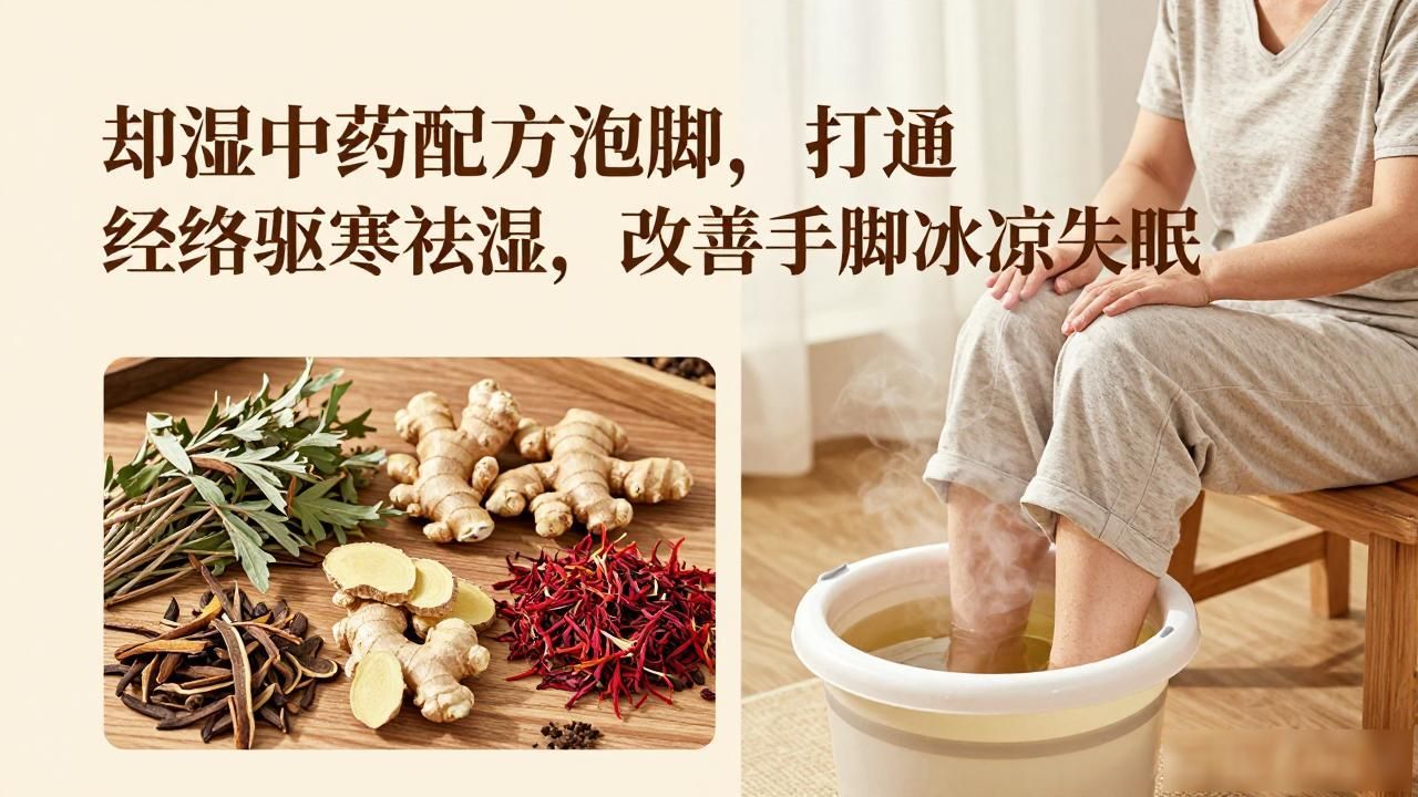 却湿中药配方泡脚，打通经络驱寒祛湿，改善手脚冰凉失眠