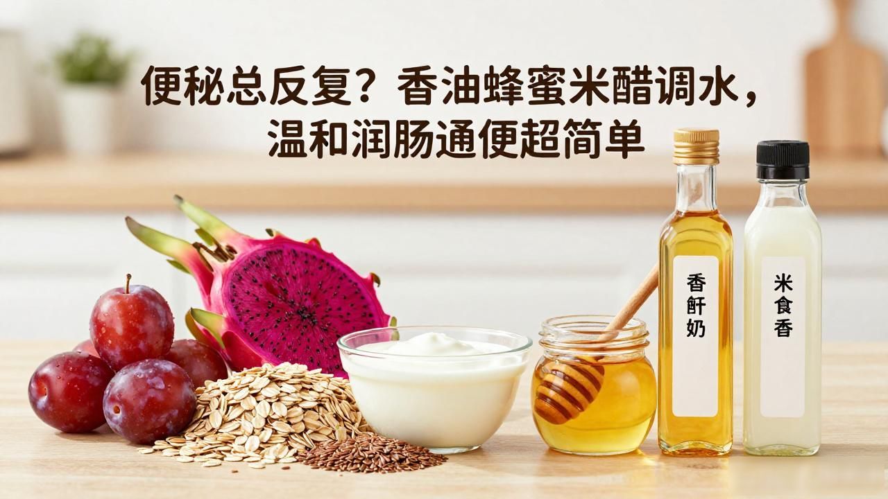 便秘总反复?香油蜂蜜米醋调水,温和润肠通便超简单