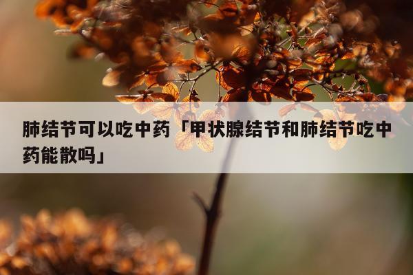 肺结节可以吃中药「甲状腺结节和肺结节吃中药能散吗」