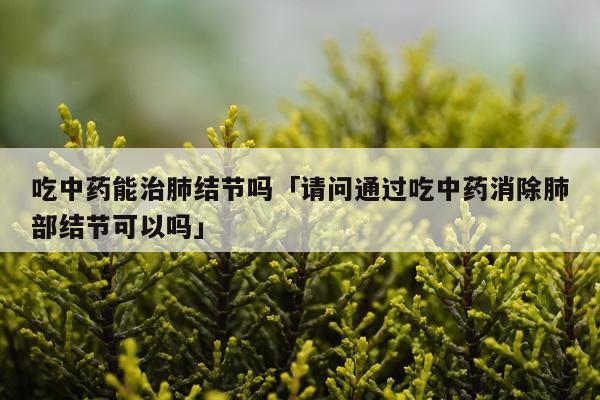 吃中药能治肺结节吗「请问通过吃中药消除肺部结节可以吗」